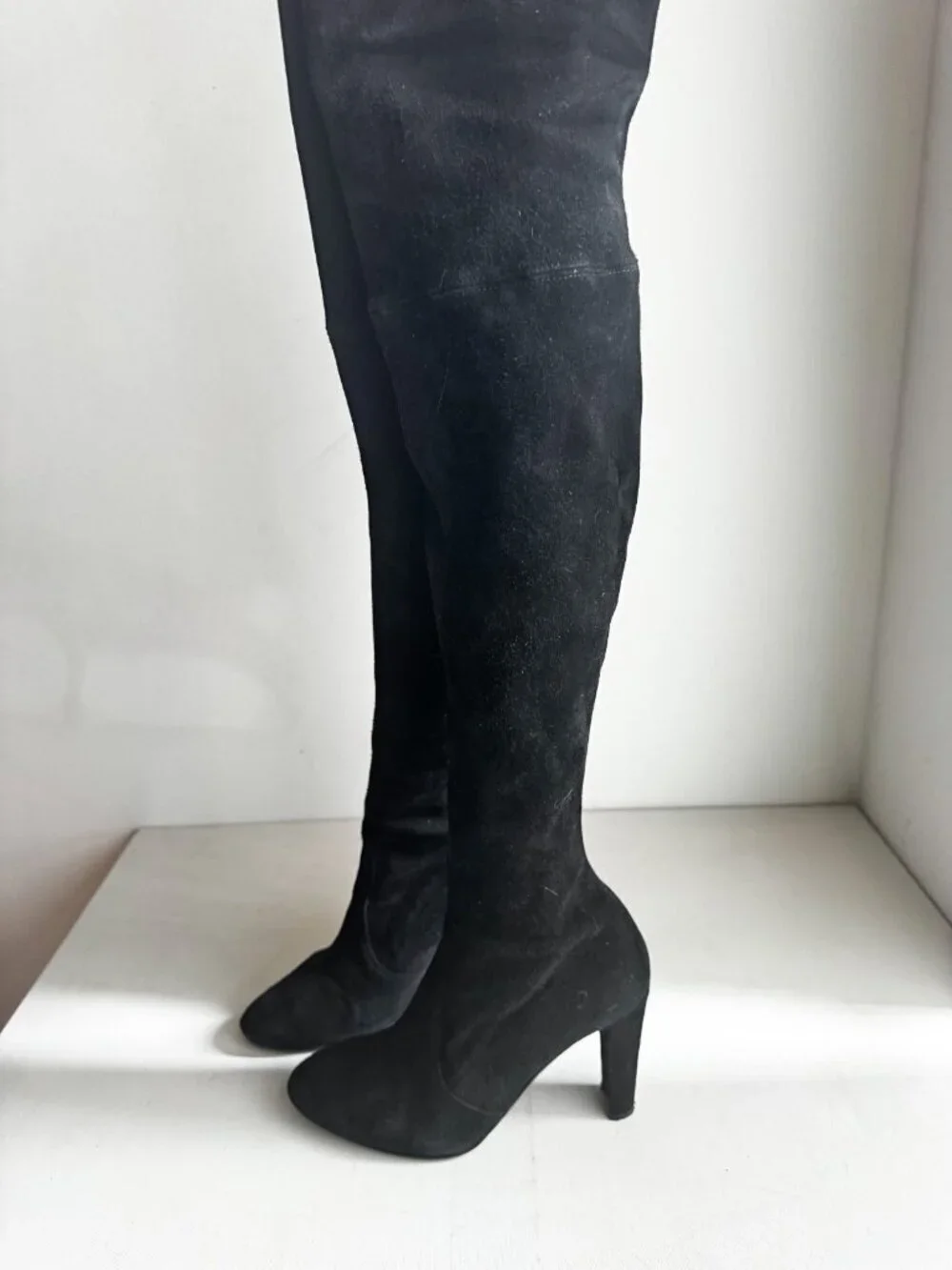 Stuart Weitzman Black Suede Sock Over the Knee Boots